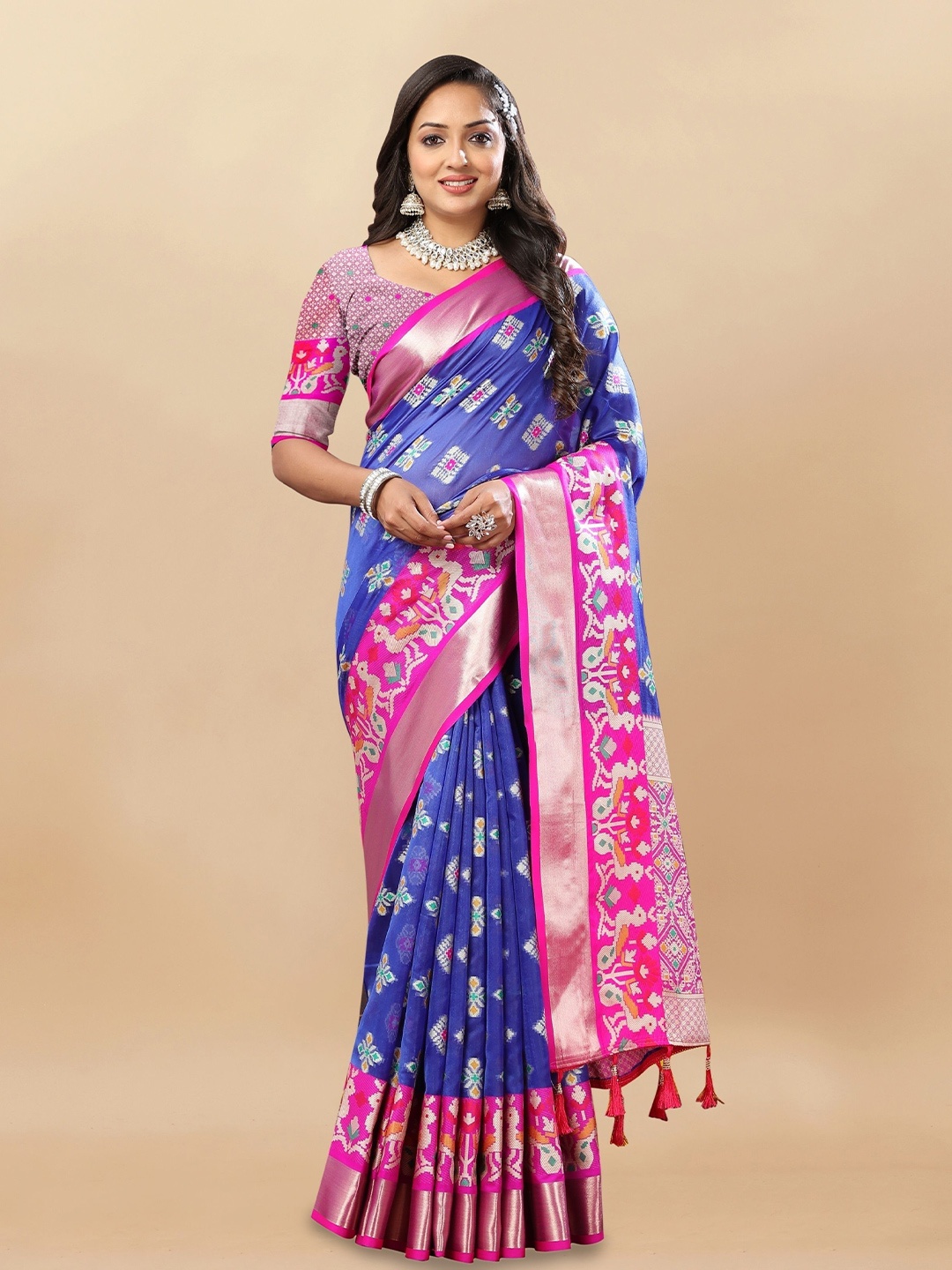 

bansari textiles Woven Design Paithani Saree, Blue