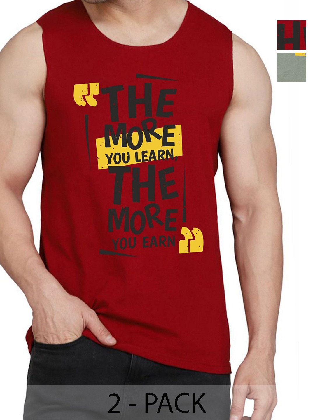 

WOOSTRO Men Pack Of 2 Typography Printed Round Neck Cotton Slim Fit T-shirts, Maroon