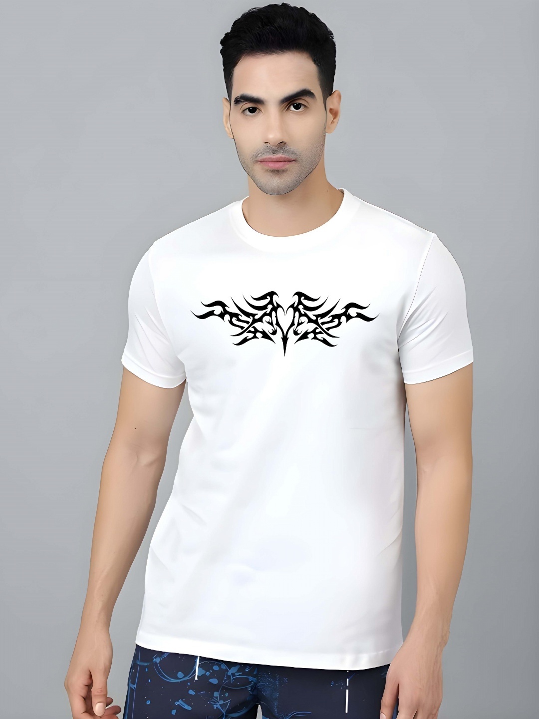 

Krimmple Men Graphic Printed Round Neck Cotton T-shirt, White