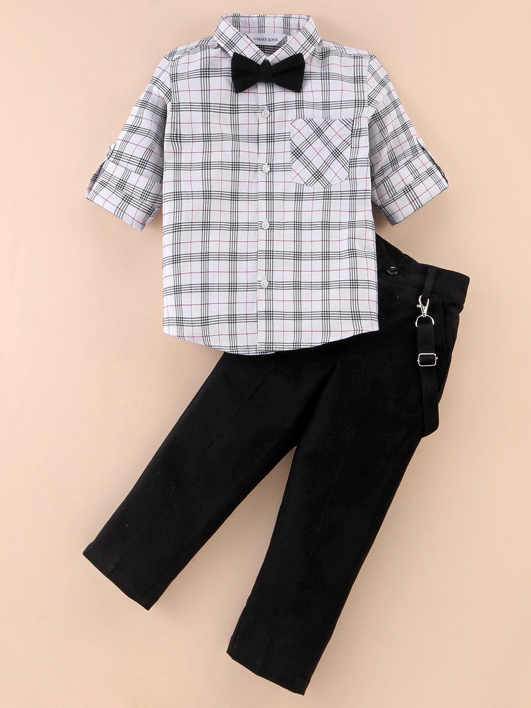 

Mark & Mia Boys Checked Long Sleeves Shirt With Trousers, White