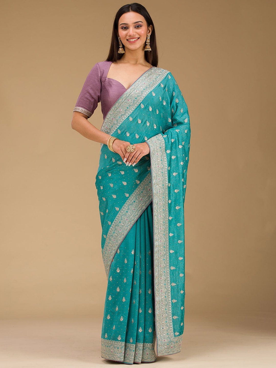 

Koskii Embroidered Sky Blue Zari Work Silk Saree