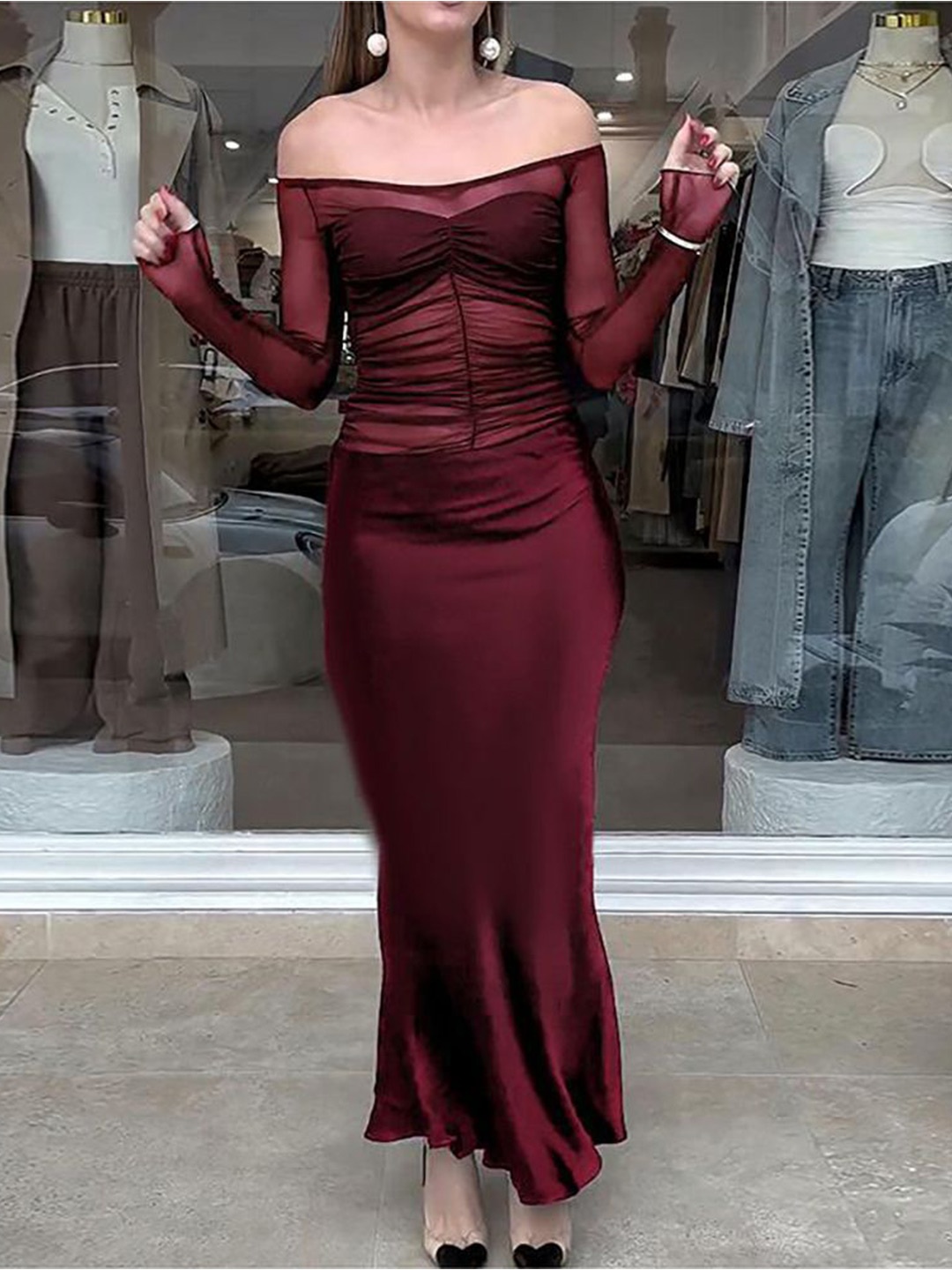 

StyleCast x Revolte Off-Shoulder Maxi Dress, Maroon