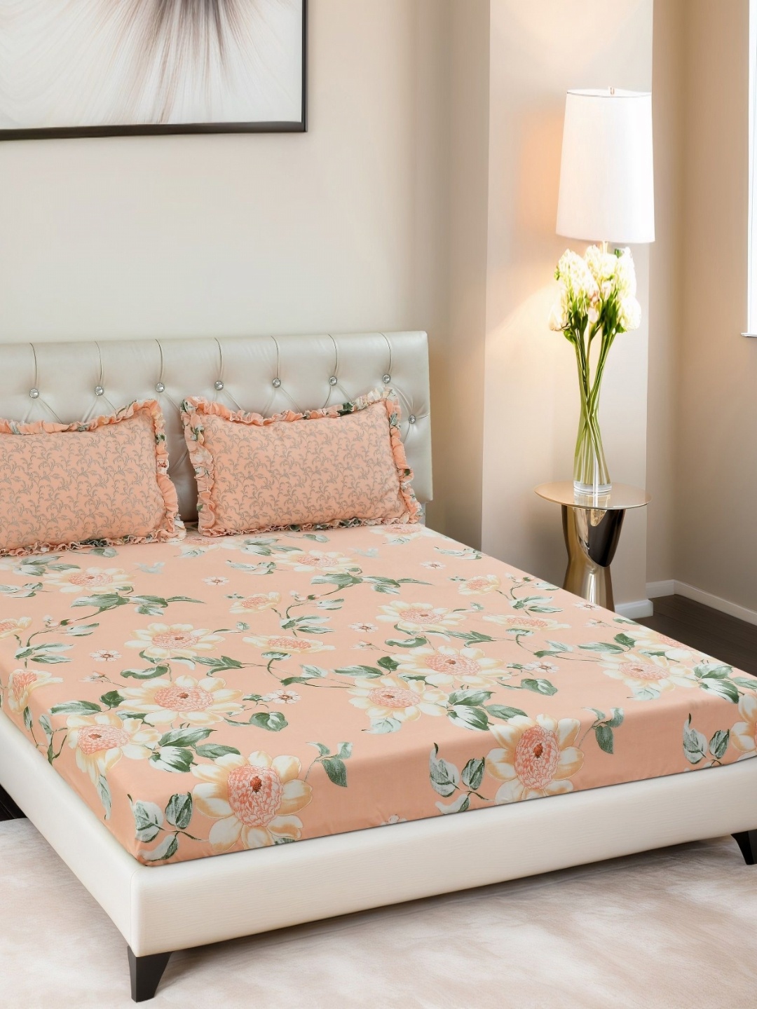 

Innovative Edge Orange Floral 160 TC King Bedsheet with 2 Pillow Covers