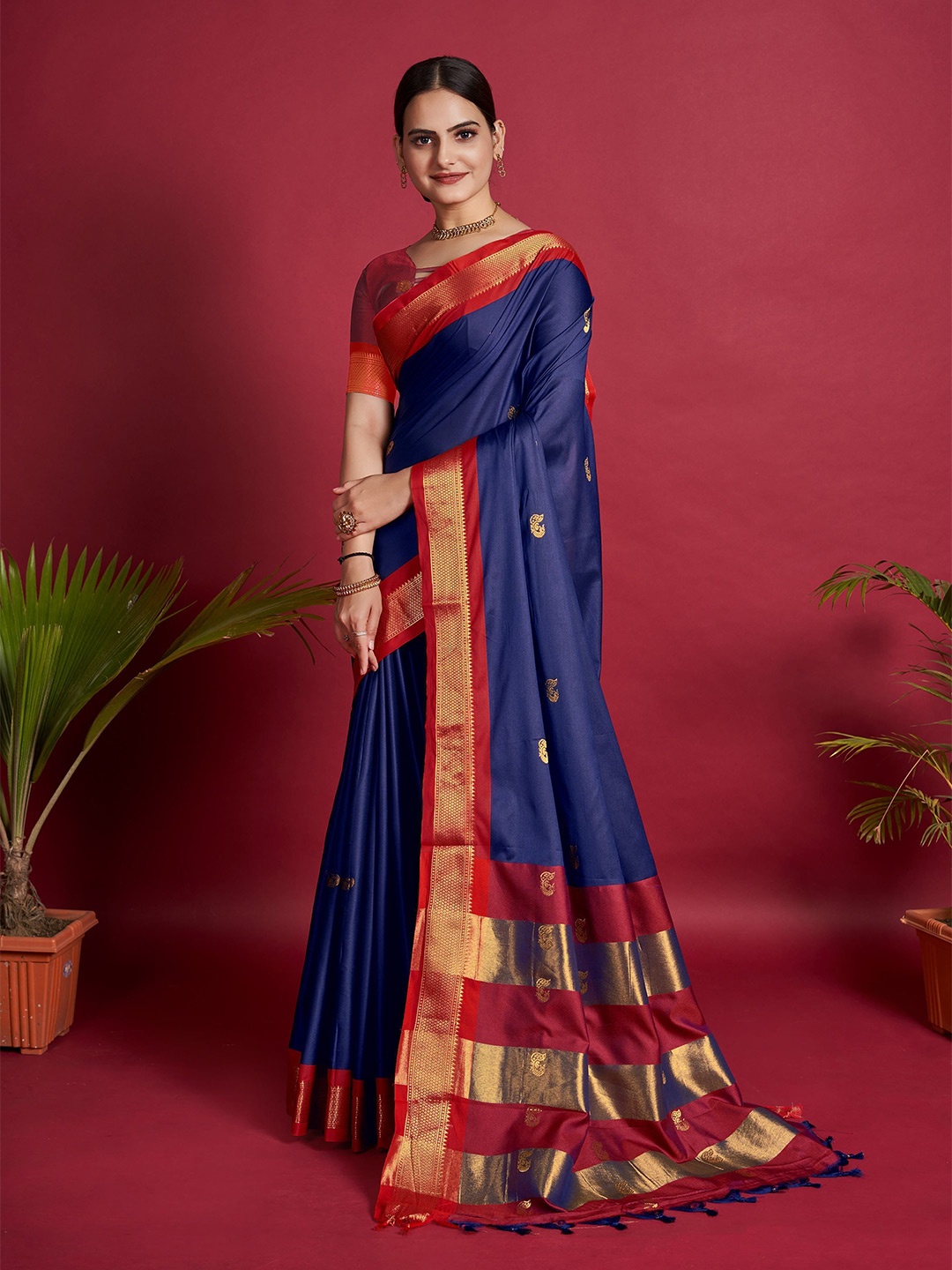 

bansari textiles Woven Design Zari Banarasi Saree, Blue