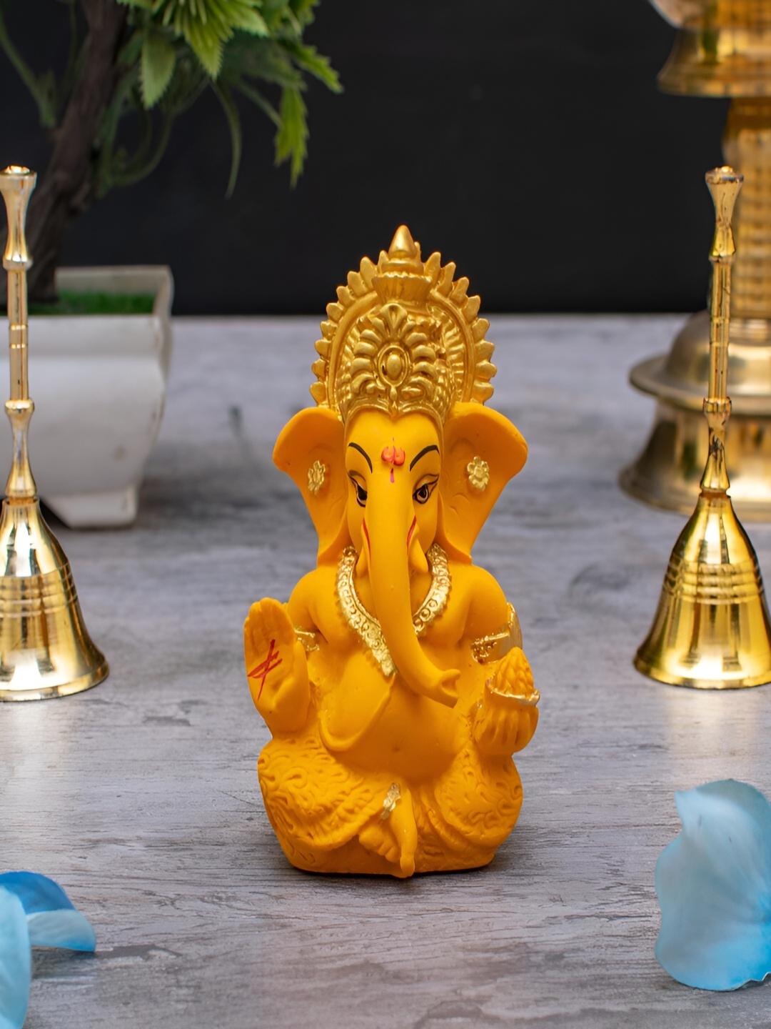 

Craftlayout Orange & Gold-Toned Lord Ganesha Religious Idol Showpiece