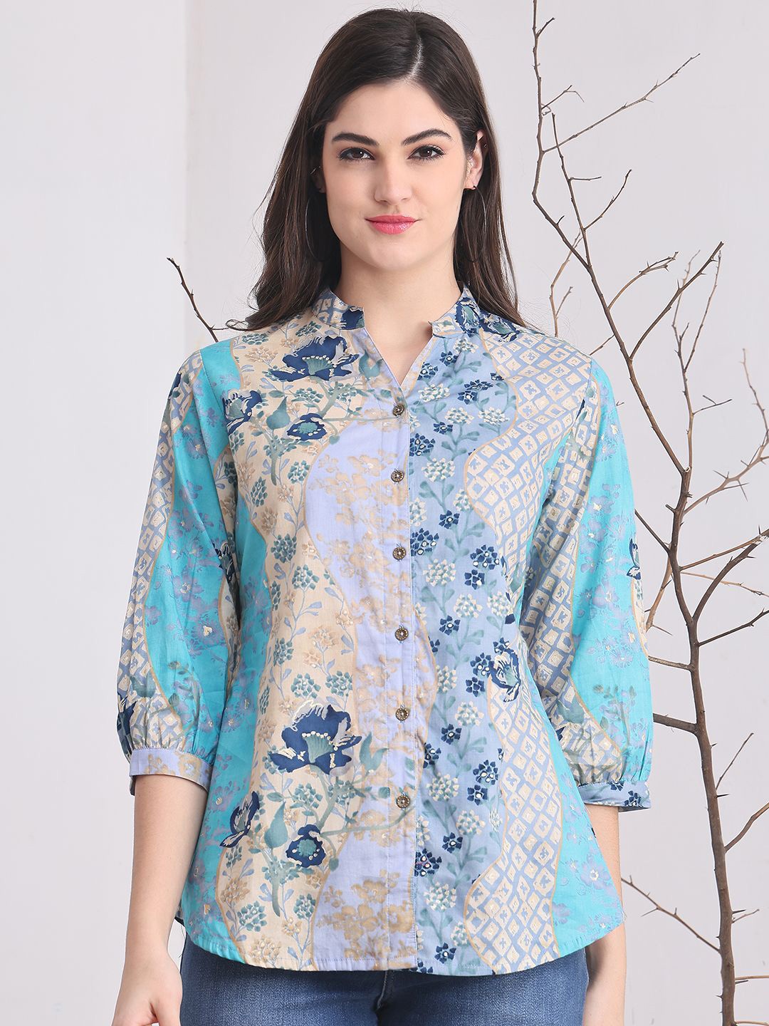

Claura Floral Print Cotton Top, Blue