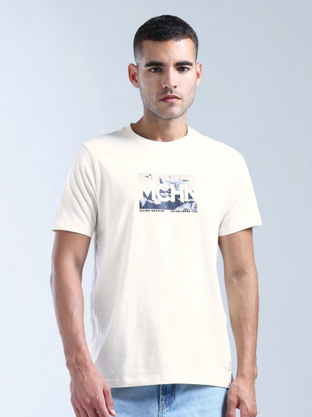 

Flying Machine Men Brand Logo Printed Applique T-shirt, White