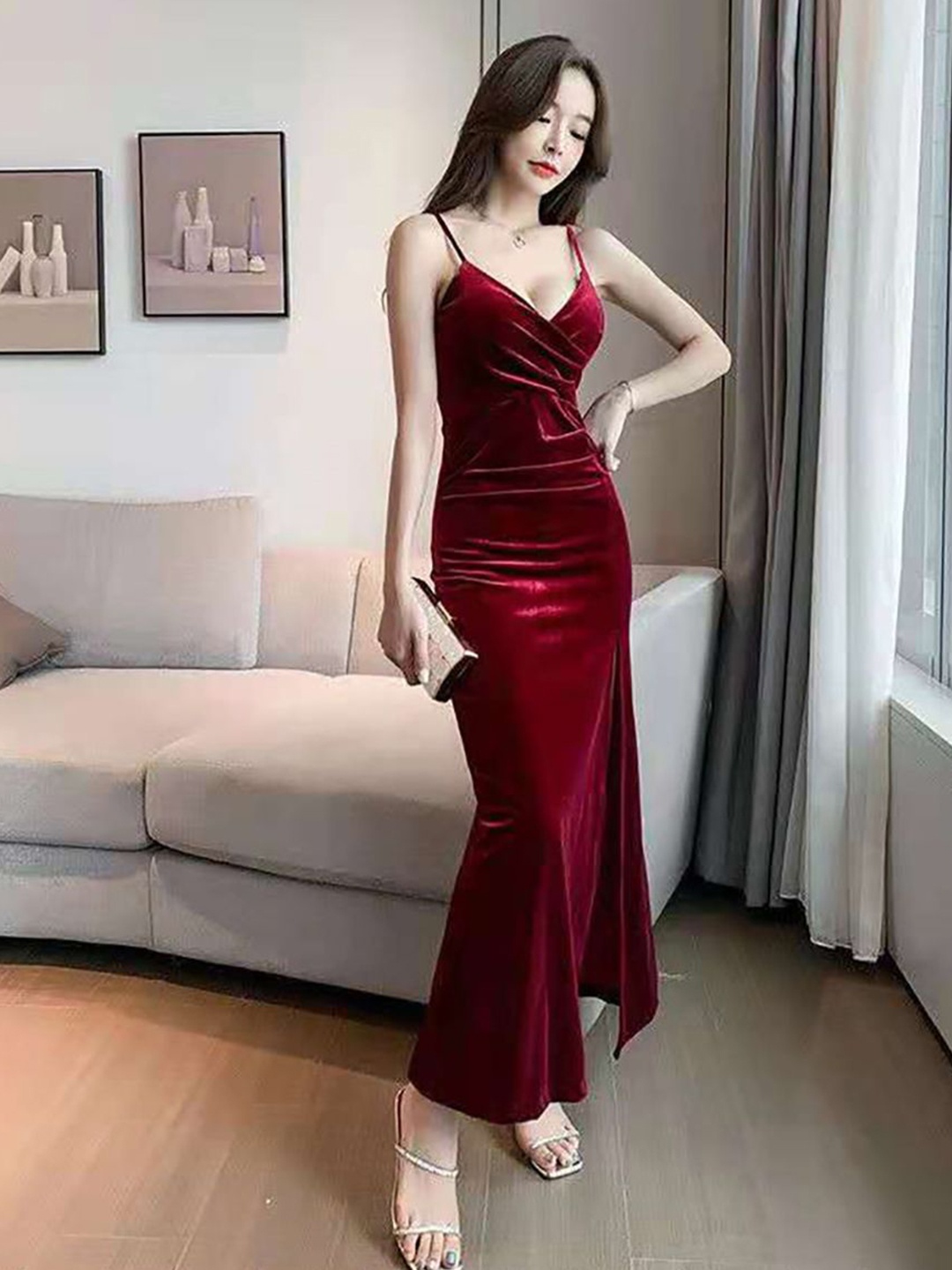 

StyleCast x Revolte Solid Velvet Bodycon Maxi Dress, Maroon