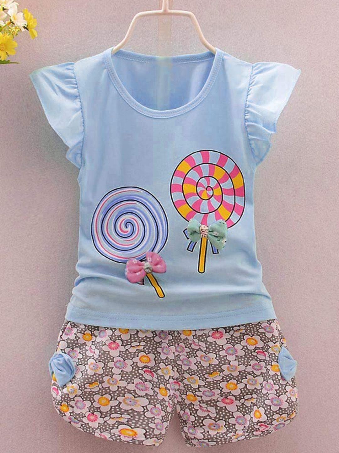 

Bold N Elegant Girls Printed Round Neck T-Shirt With Shorts, Blue