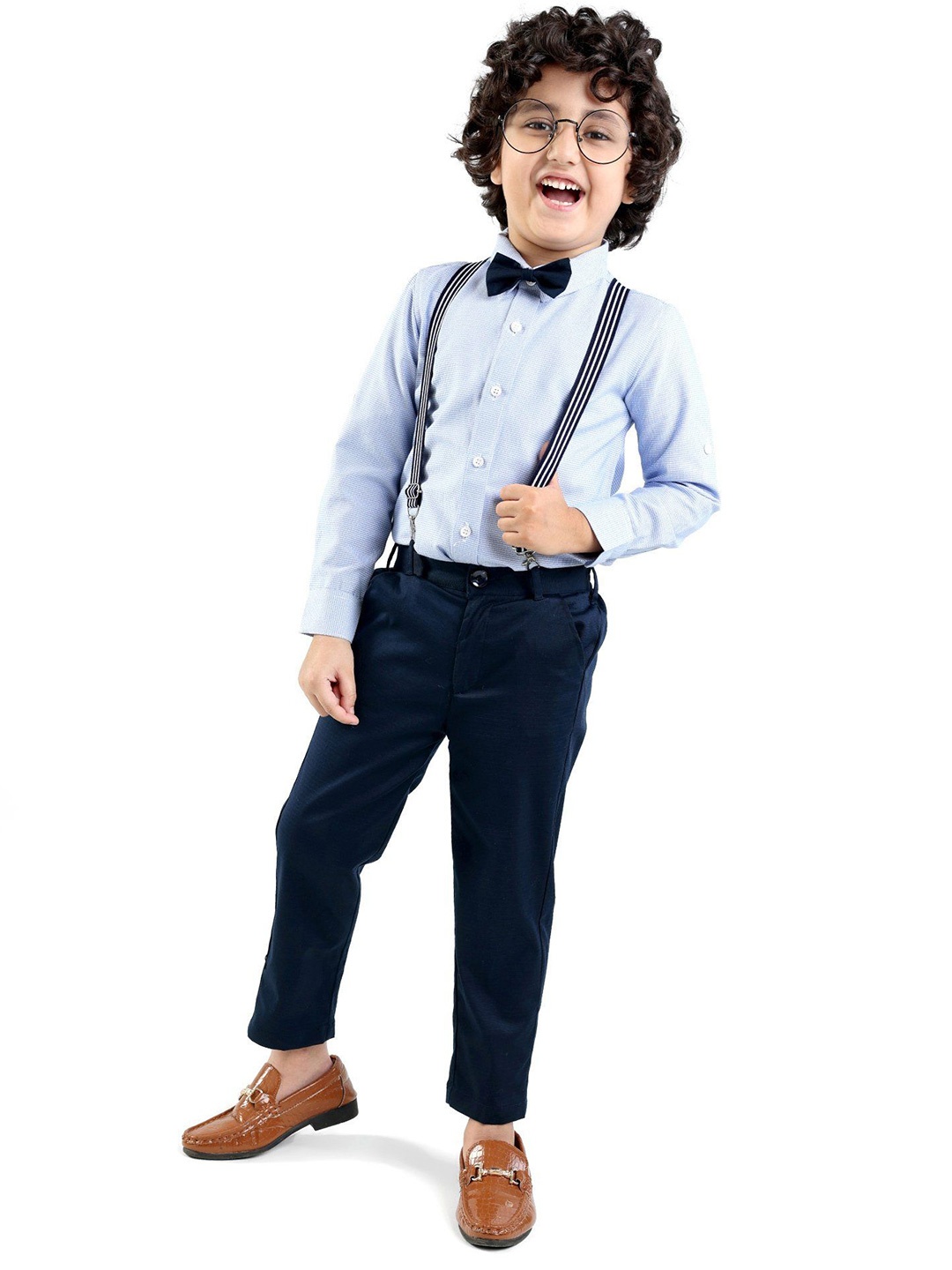 

Mark & Mia Boys Checked Long Sleeves Shirt With Trousers And Suspender, Blue