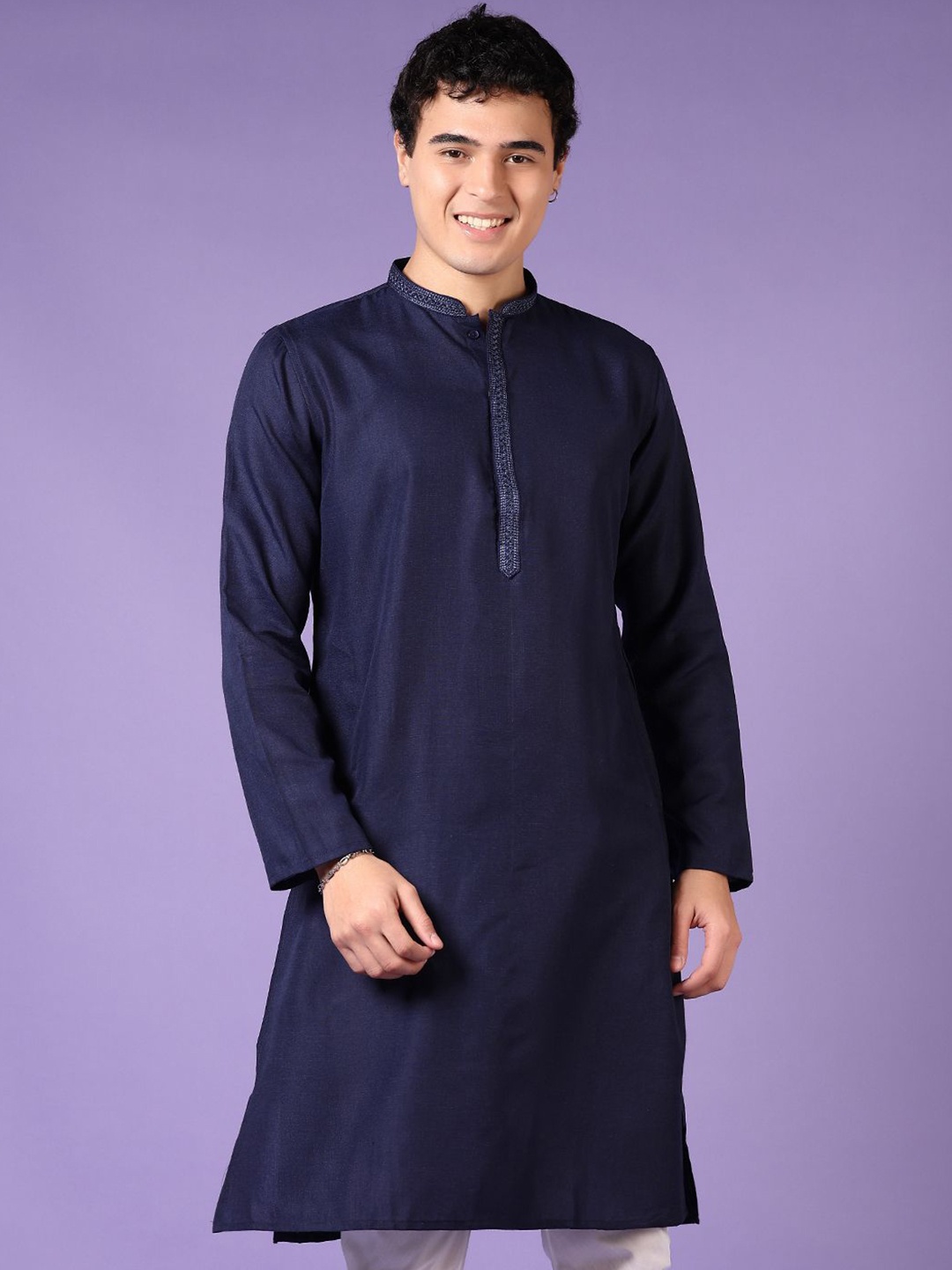 

V-Mart Mandarin Collar Long Sleeves Straight Kurta, Navy blue