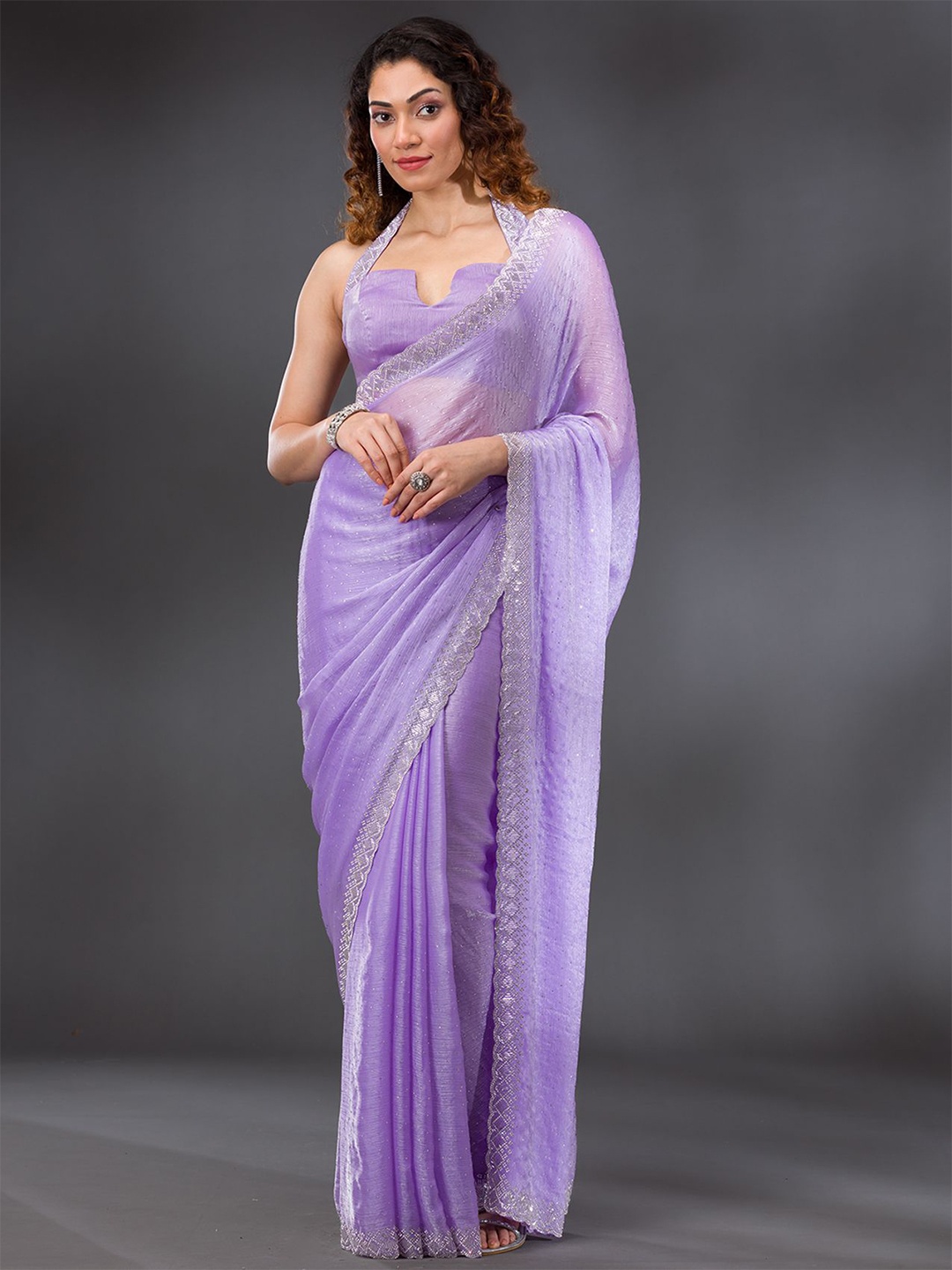 

Koskii Ethnic Motifs Beads and Stones Poly Chiffon Saree, Purple