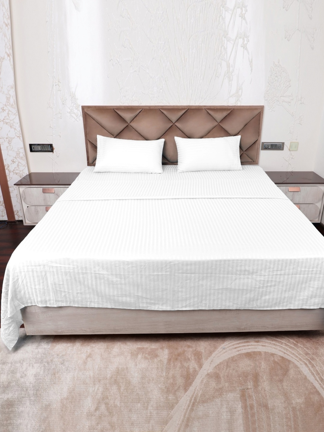 

AJISH White Striped Pure Cotton 300 TC King Bedsheet Set 2.74m x 2.74m