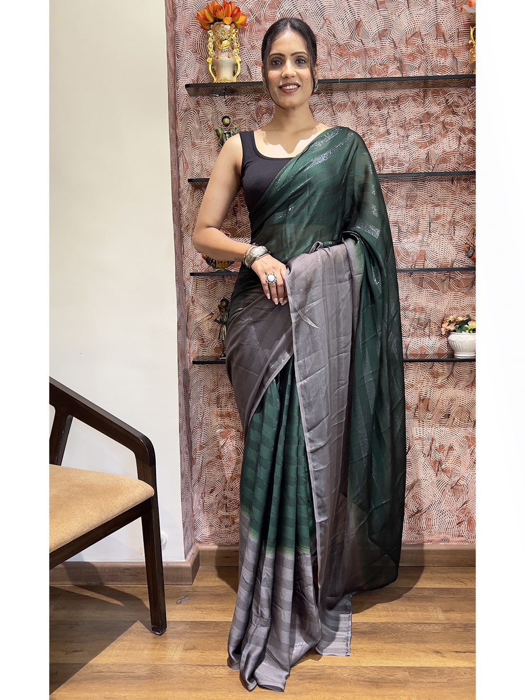 

bansari textiles Ombre Dyed Zari Saree, Green