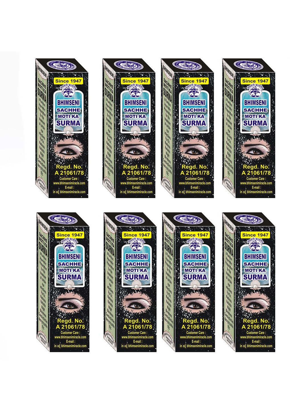 

Bhimseni Karyalay Set Of 8 Sachhe Moti Surma With Triphala Bhasm- 0.72 g Each, Black