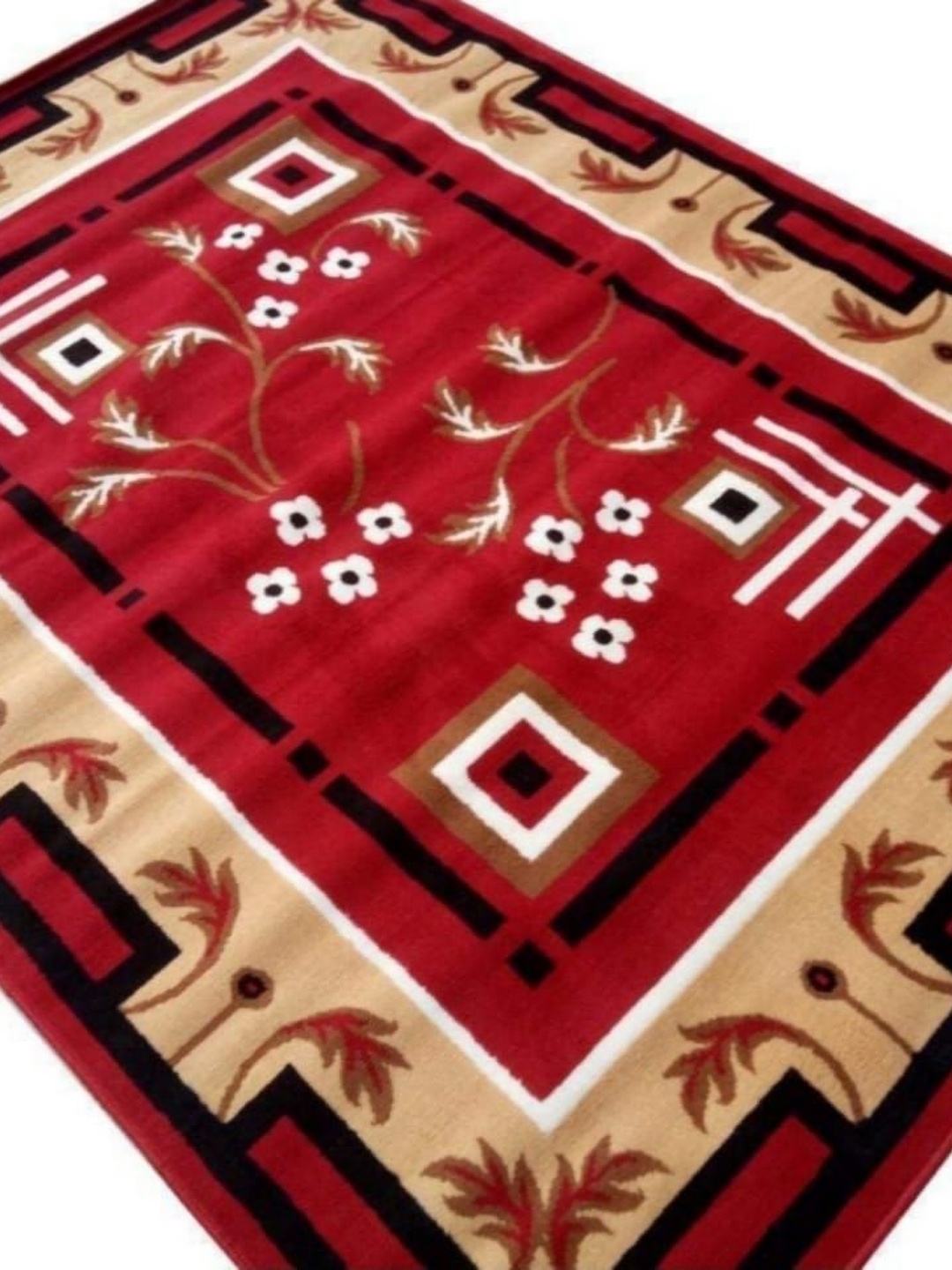 

Samjeeda Handloom carpets Red & Black Floral Printed Anti-Skid Carpet