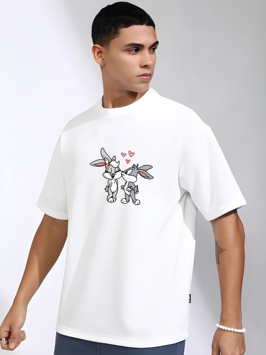 

Krimmple Men Drop-Shoulder Sleeves Pure Cotton T-shirt, White