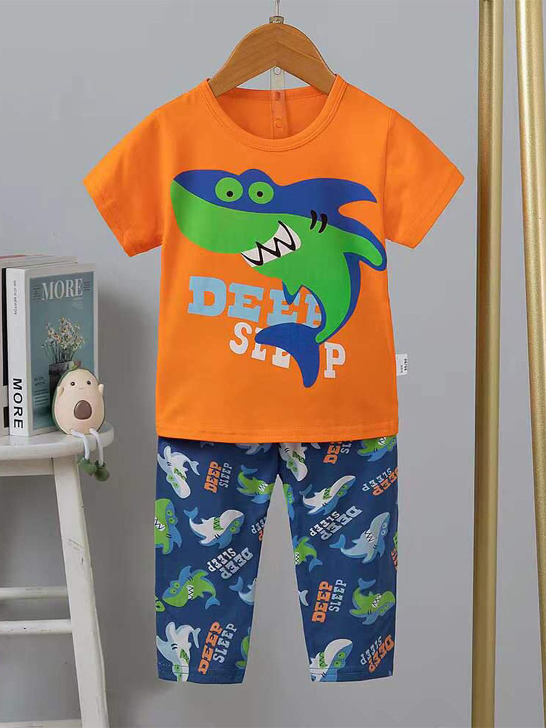 

Bold N Elegant Unisex Kids Printed T-shirt with Pyjamas, Orange