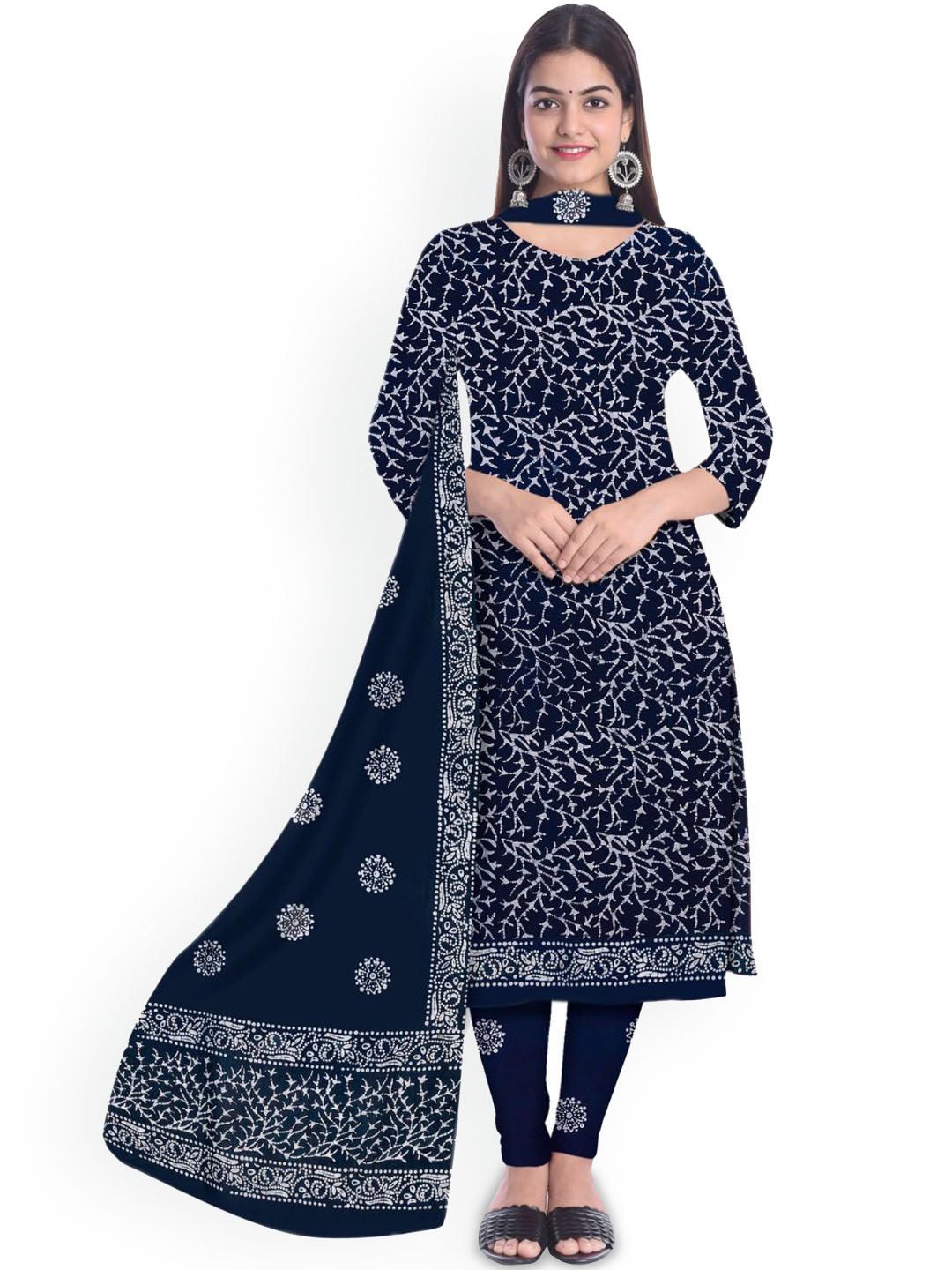 

Farooq Dyeing Floral Printed Pure Cotton Unstitched Dress Material, Navy blue