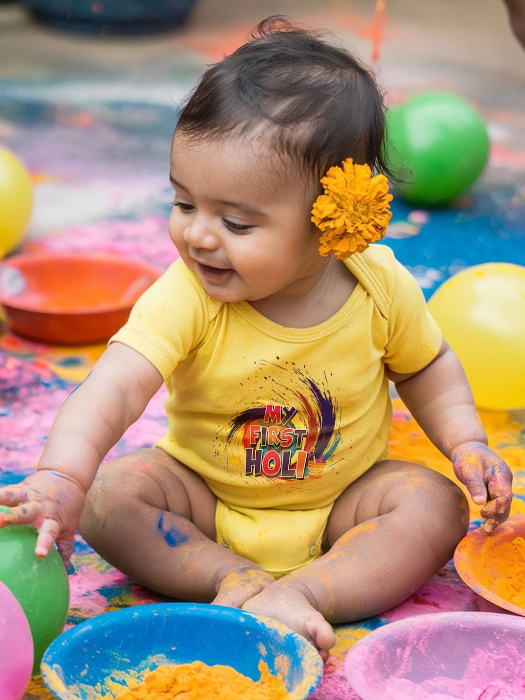 

FFLIRTYGO Infants Holi Printed Cotton Bodysuit, Yellow