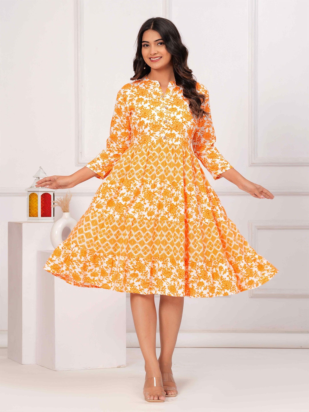 

yaltas Floral Print A-Line Dress, Orange