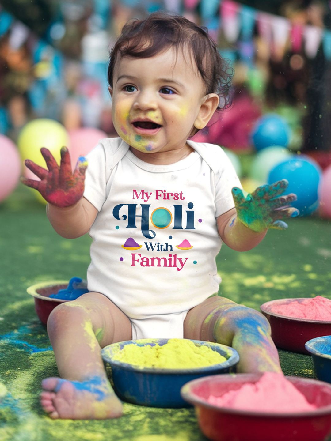 

FFLIRTYGO Infants Holi Printed Cotton Bodysuit, White