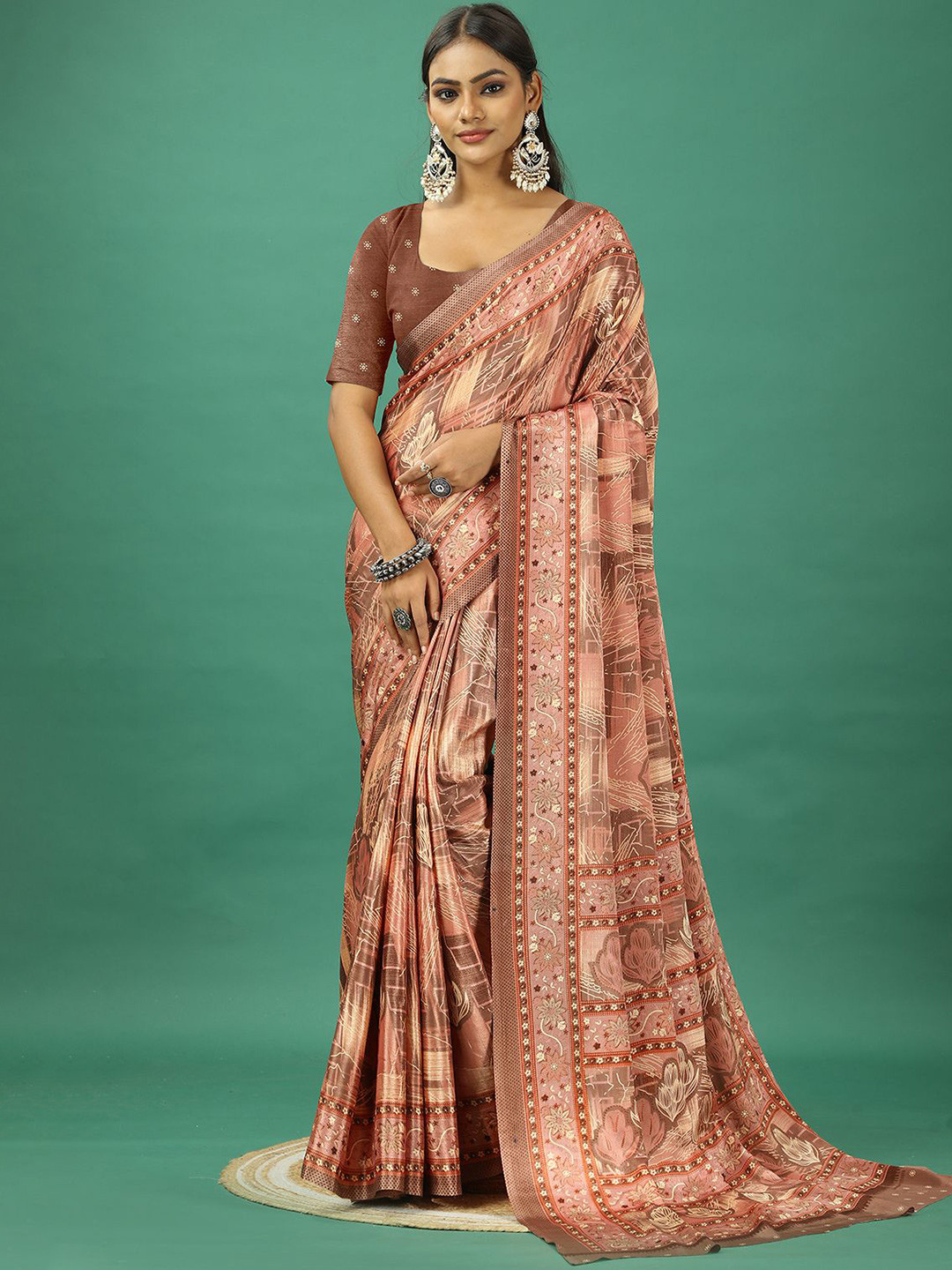 

NIRMAL CREATION Ethnic Motifs Pure Crepe Saree, Brown
