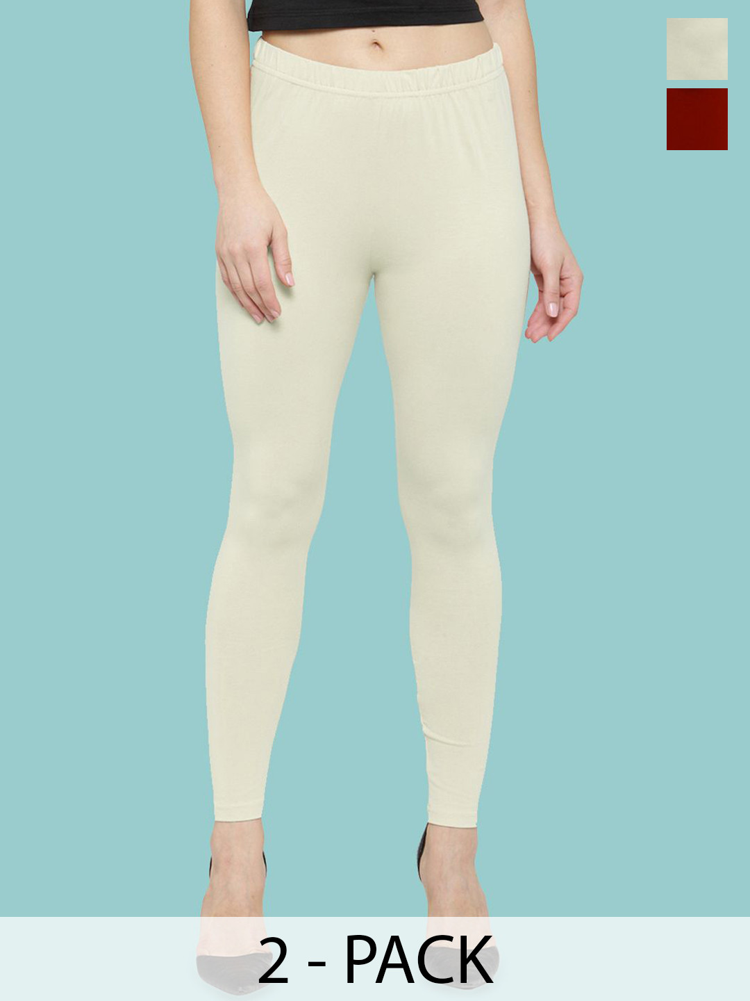 

Castle Lifestyle Women Cotton Pack Of 2 Mid-Rise Ankle-Length Leggings, Off white