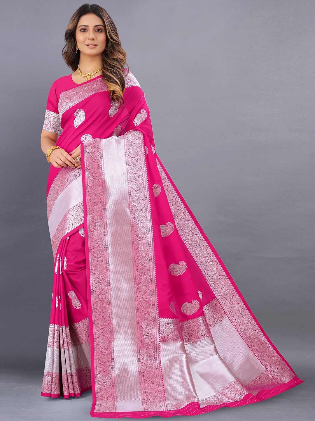 

bansari textiles Woven Design Zari Banarasi Saree, Pink