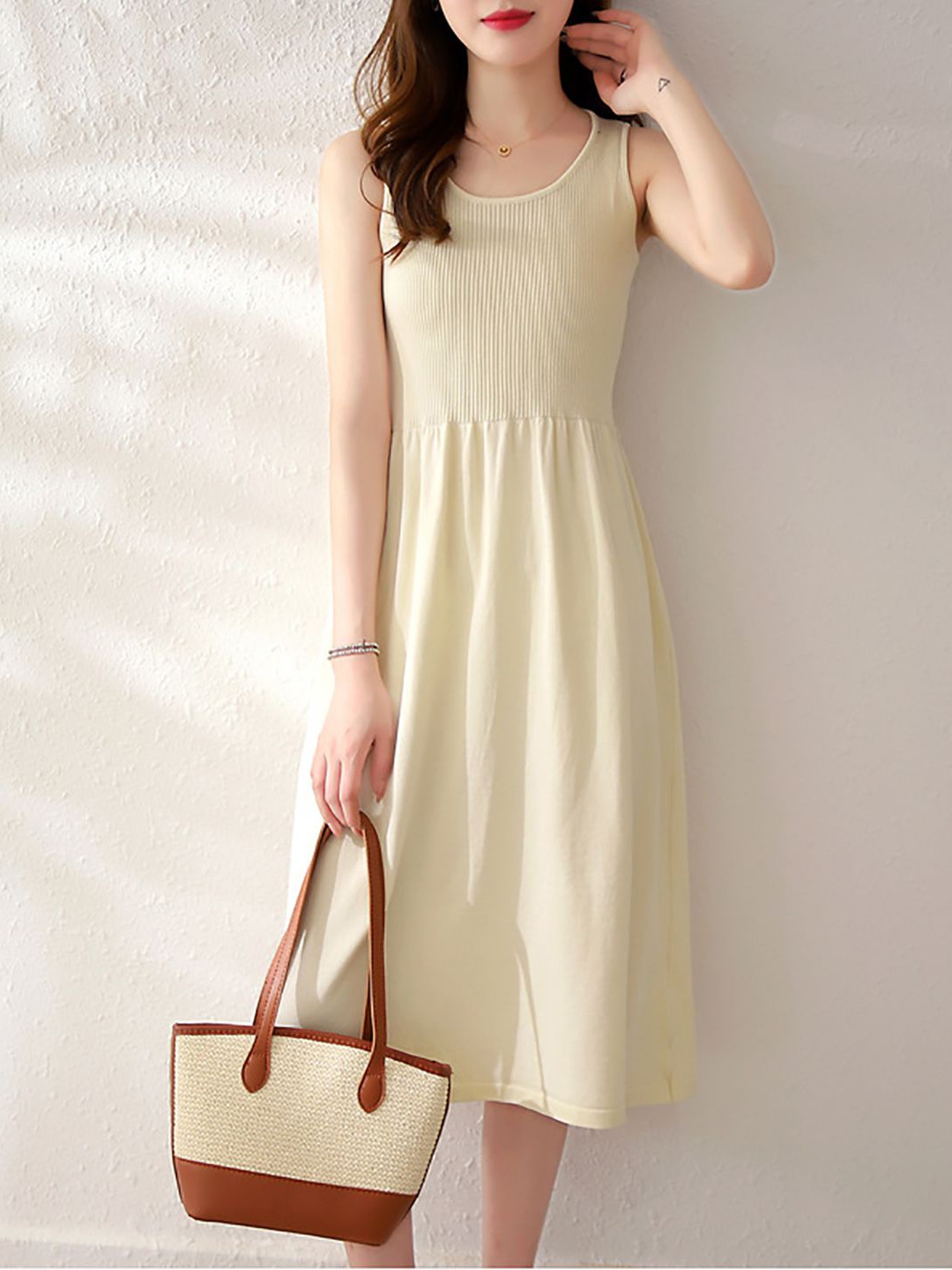 

StyleCast x Revolte Fit and Flare Midi Dress, Cream