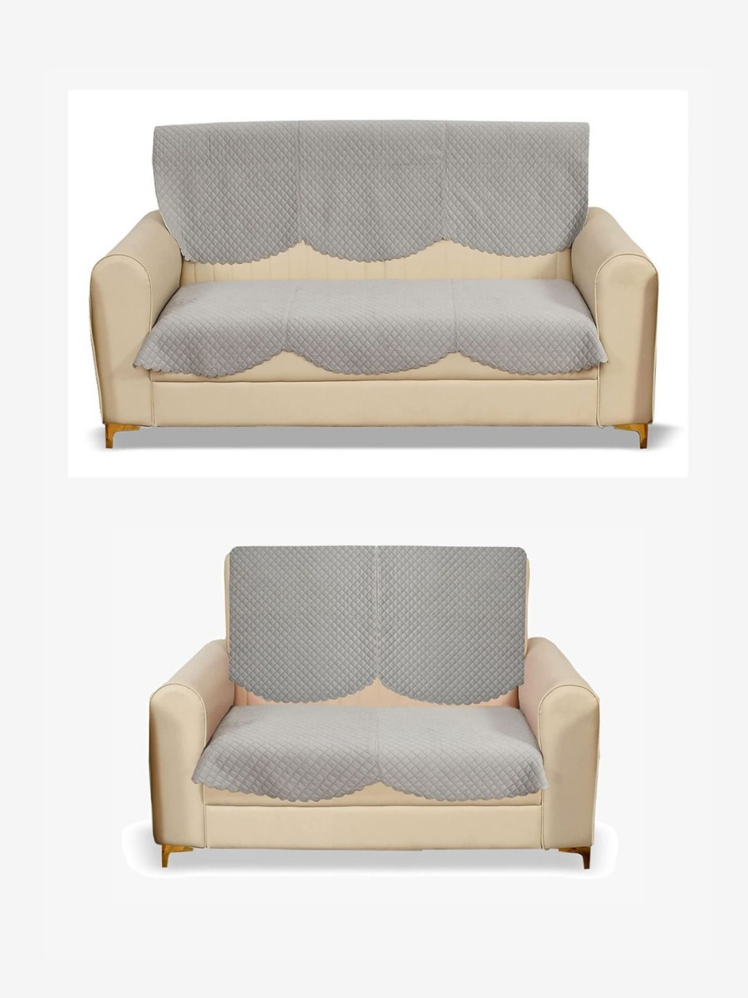 

Fashion Throw Silver-Toned Checked Velvet 4 Piece Sofa Cover