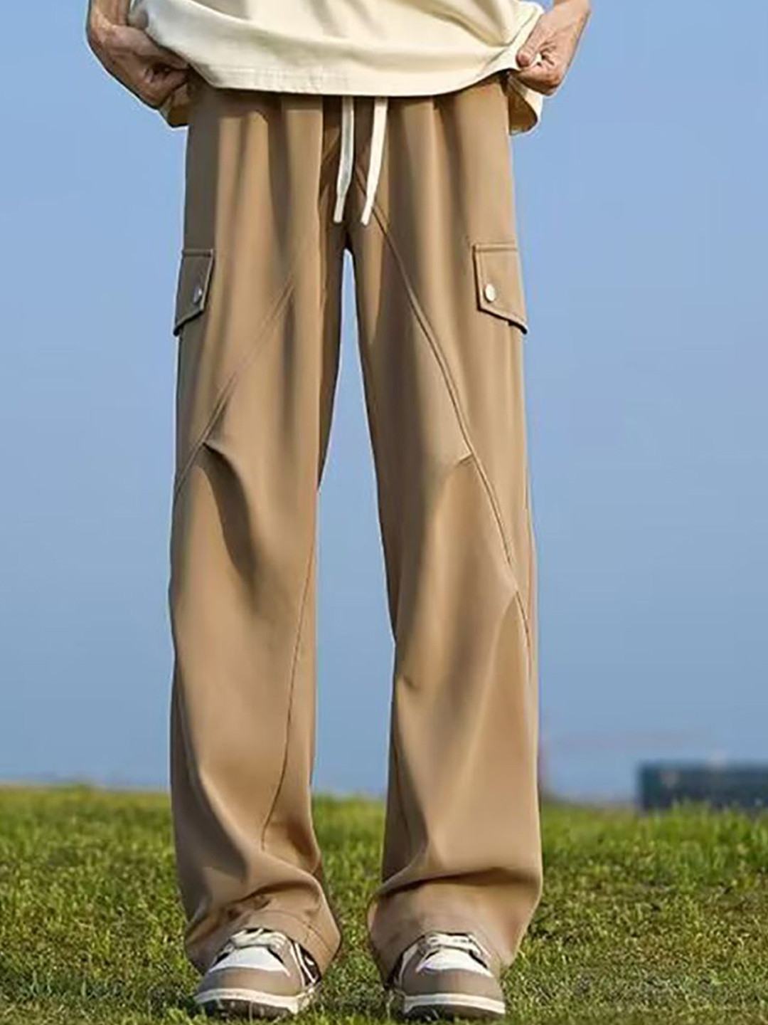 

StyleCast x Revolte Men Loose Fit Cargo Trousers, Khaki