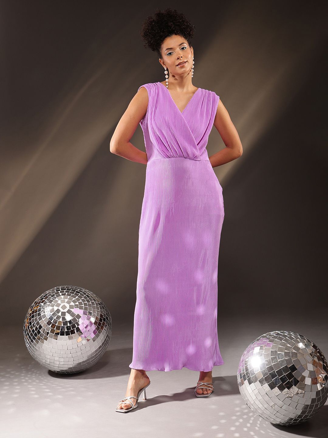 

CORSICA Women V-Neck Satin Maxi Dress, Purple