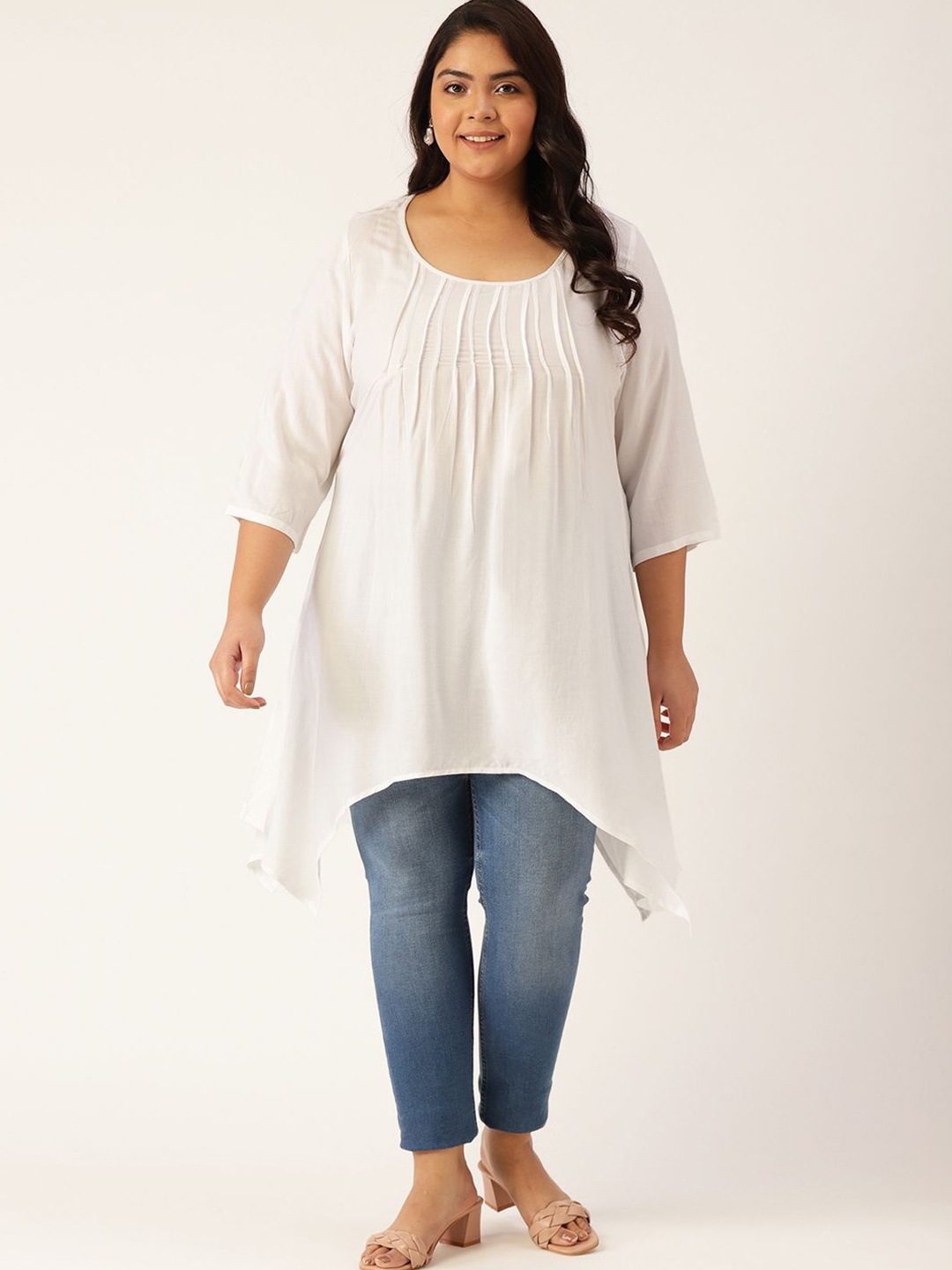 

theRebelinme Plus Size Front Pleated Longline Top, White