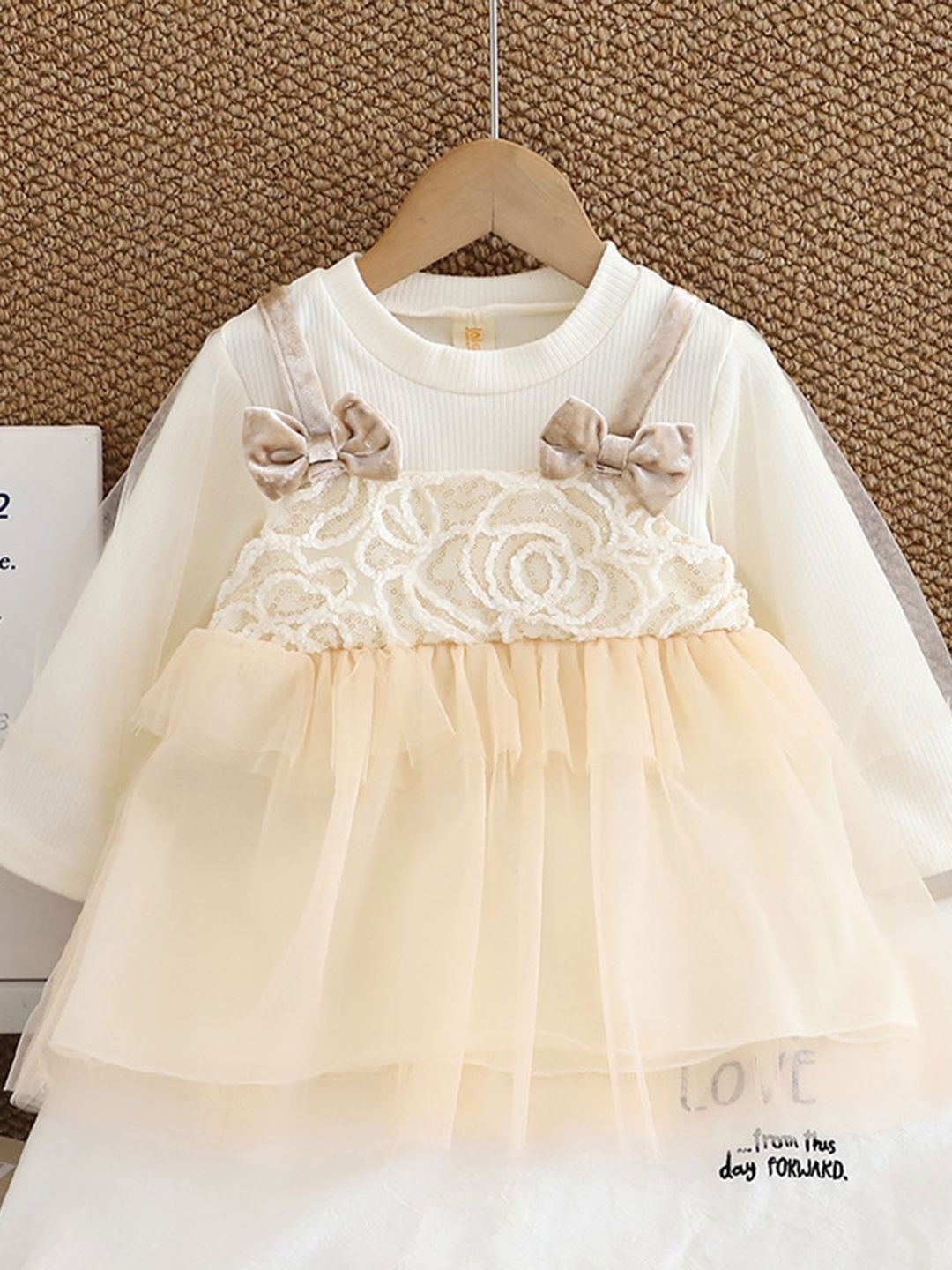

YK Girls Embellished Fit & Flare Dress, Beige