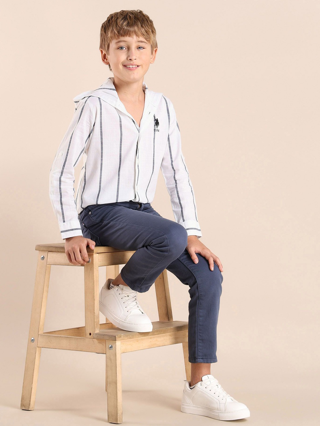 

U.S. Polo Assn. Kids Boys Boxy Opaque Striped Casual Shirt, White
