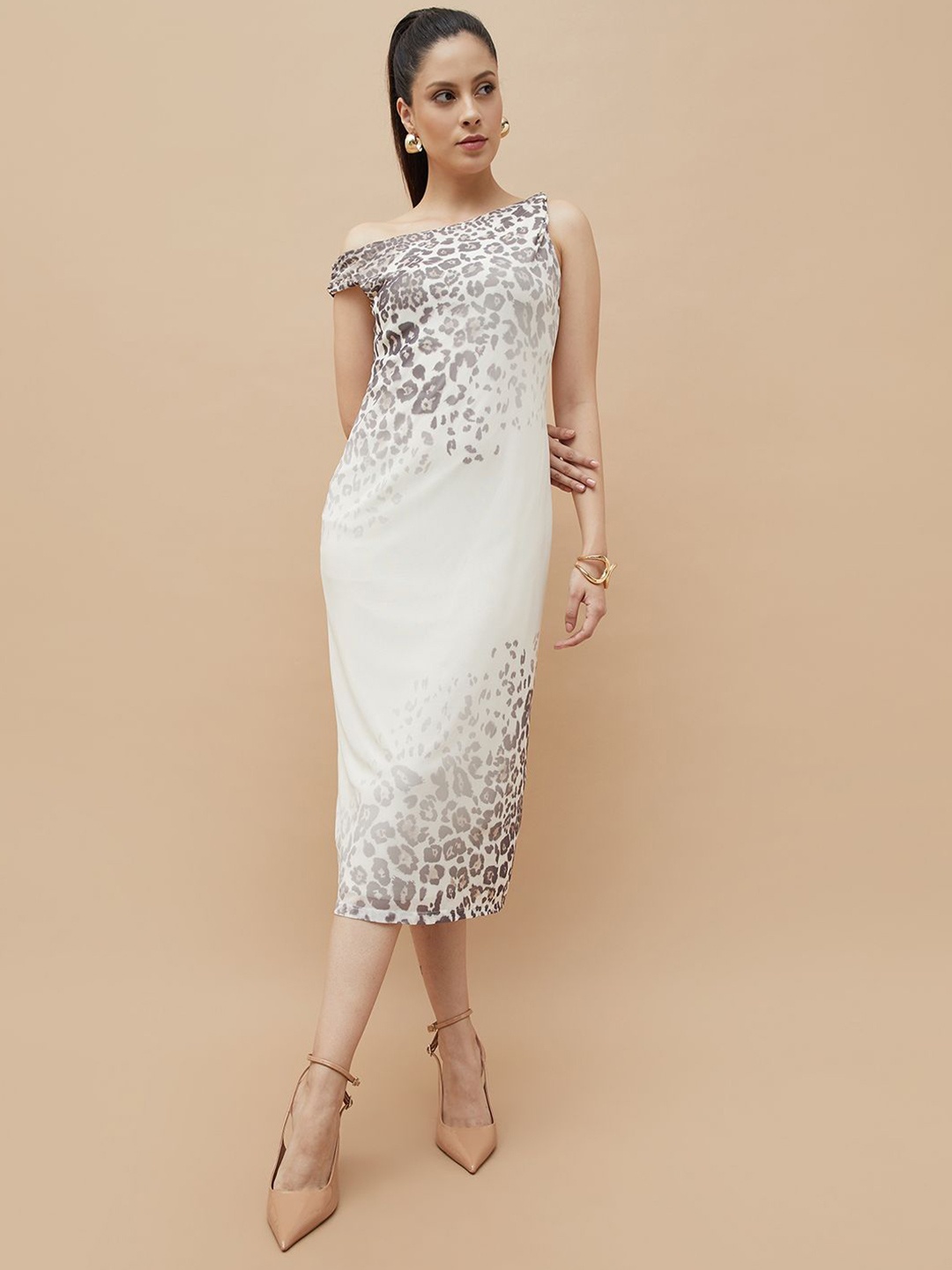 

CODE by Lifestyle Women Animal Printed Asymmetric Neck Sheath Maxi Dress, Beige