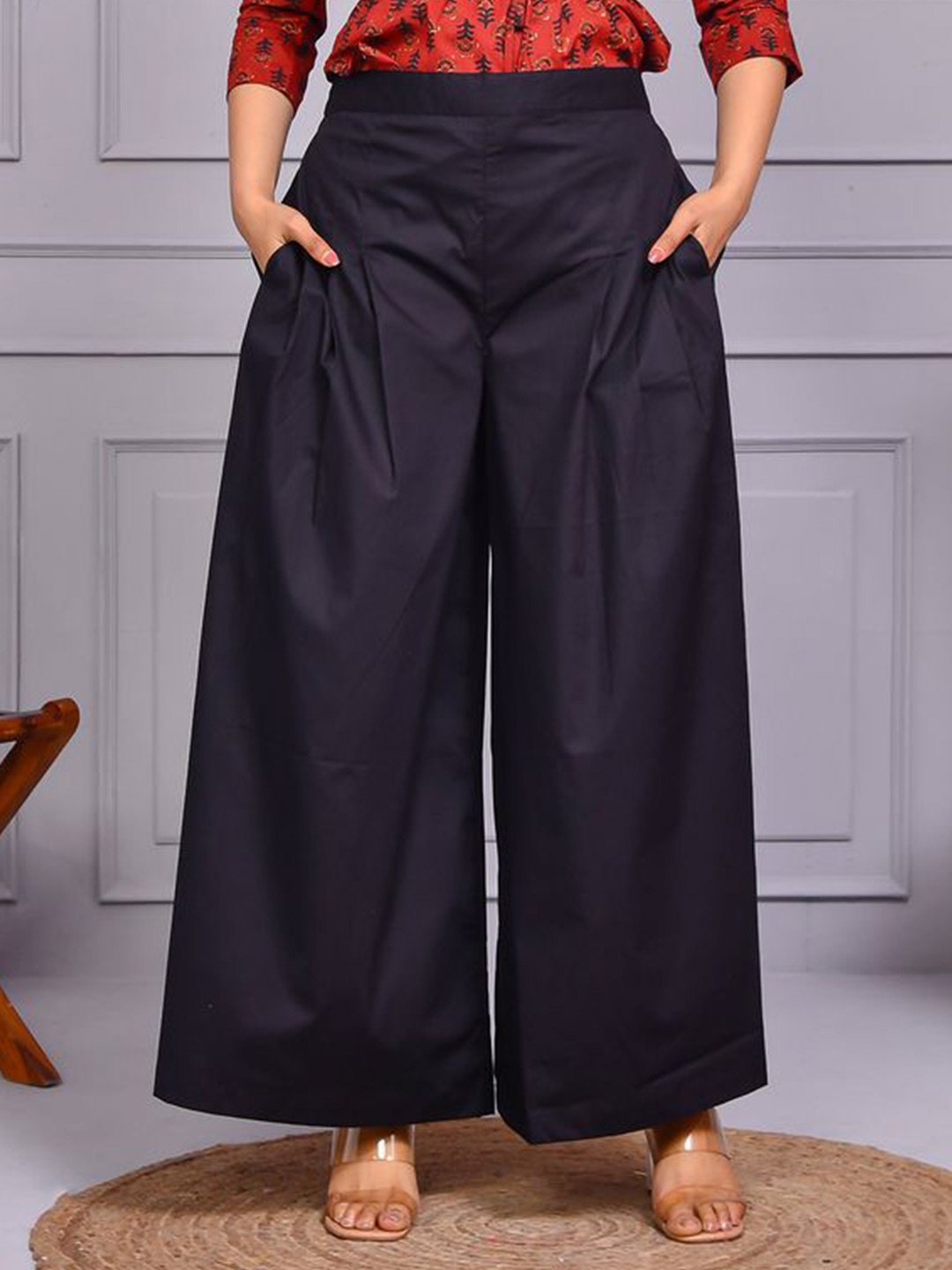 

Aspriya Women Wide Leg Slip On Ethnic Palazzos, Black