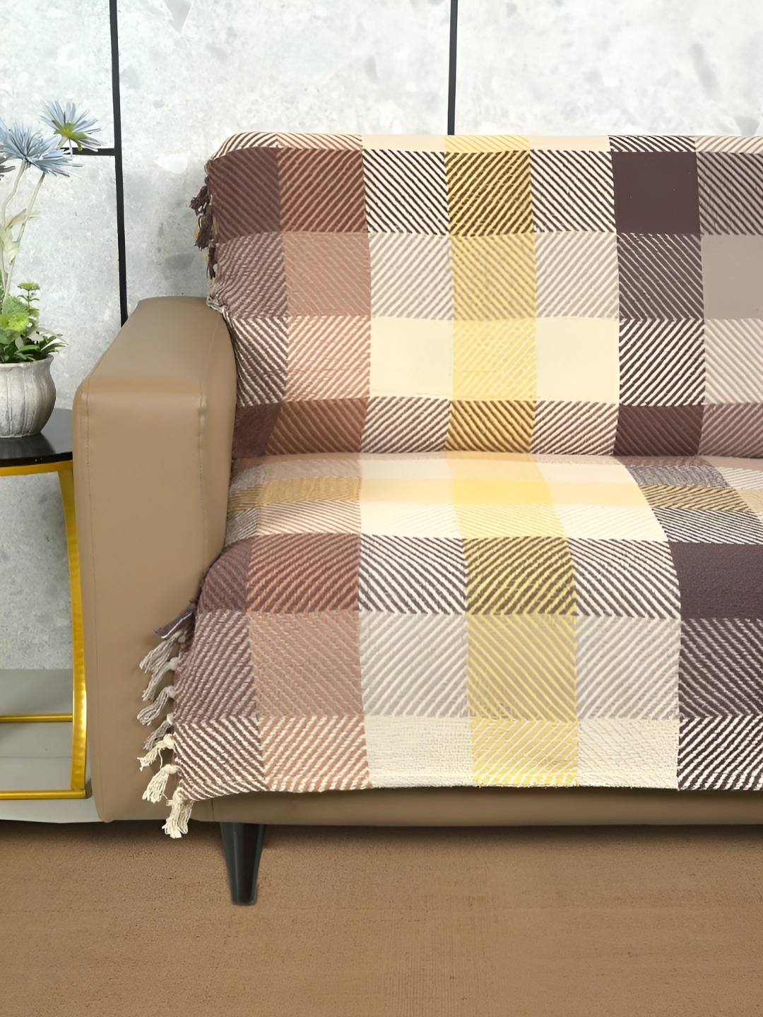 

Saral Home Brown & Yellow Checked 3 Seater Cotton Throws