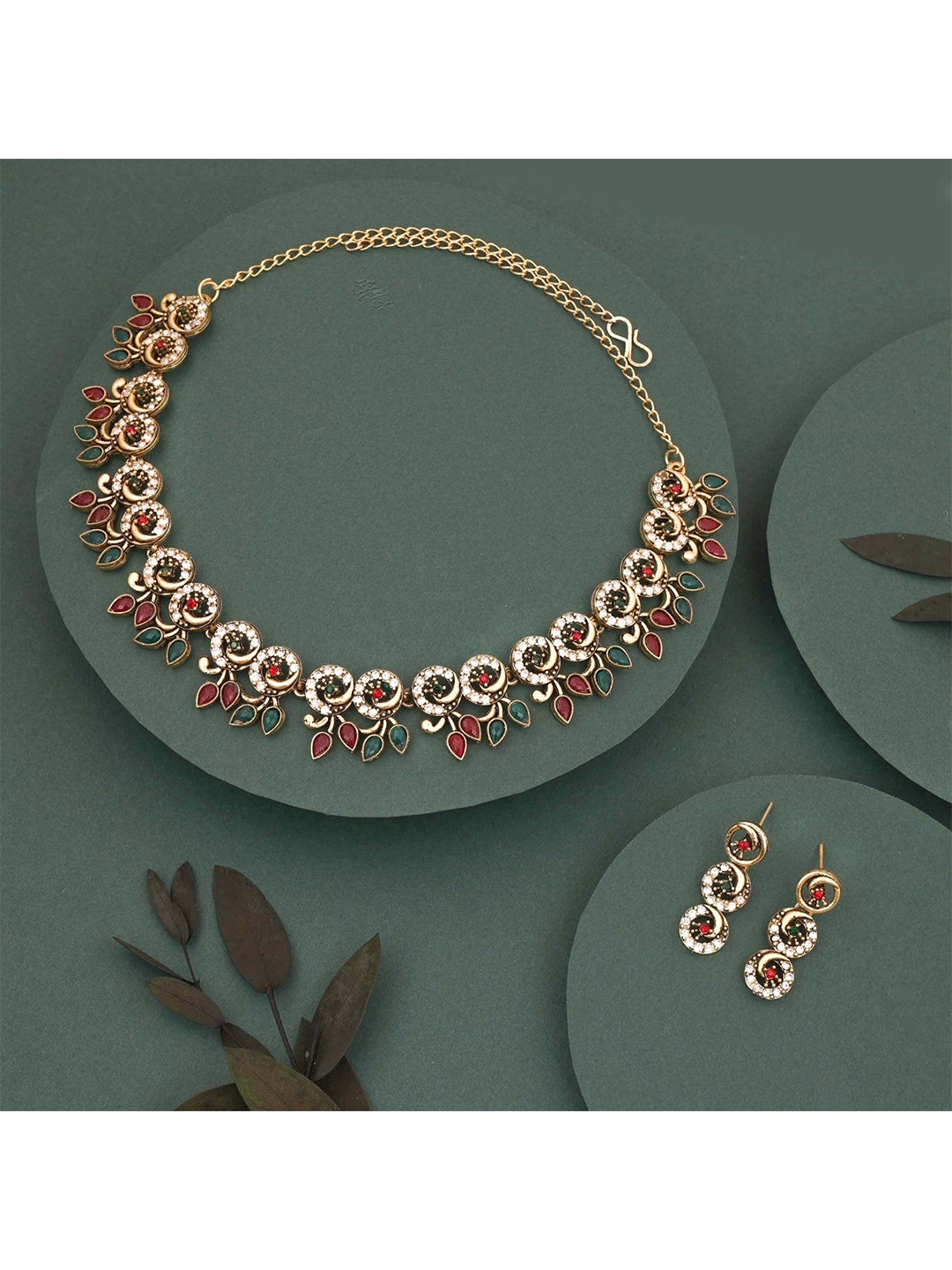 

Lyriss Gold-Plated American Diamond Stones Studded Jewellery Set