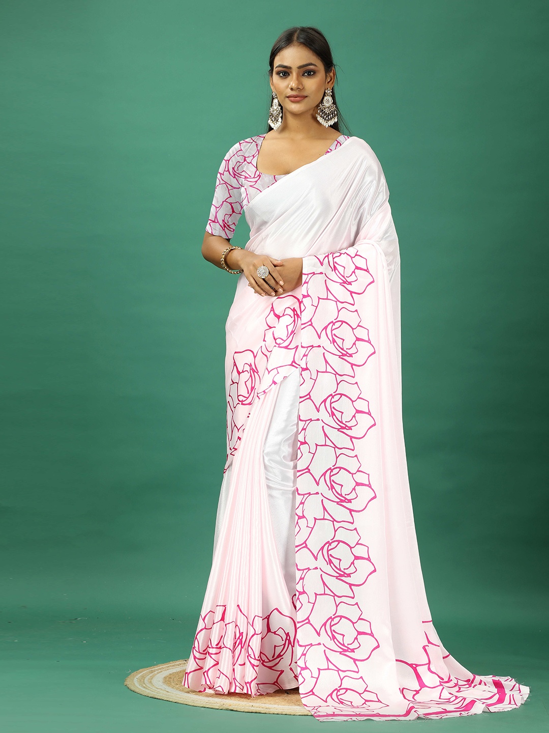 

NIRMAL CREATION Floral Pure Crepe Saree, Pink