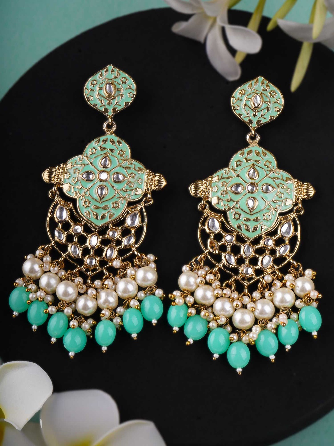 

Anouk 24CT Gold-Plated And Green Artificial Beaded Contemporary Drop Earrings