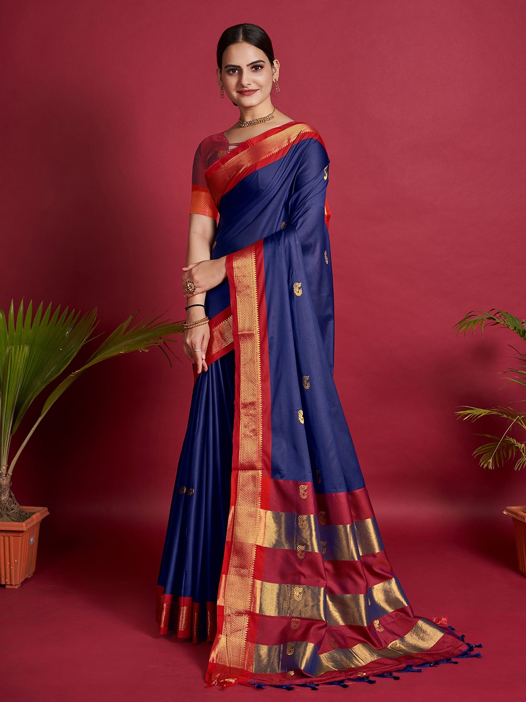 

bansari textiles Woven Design Zari Kota Saree, Blue