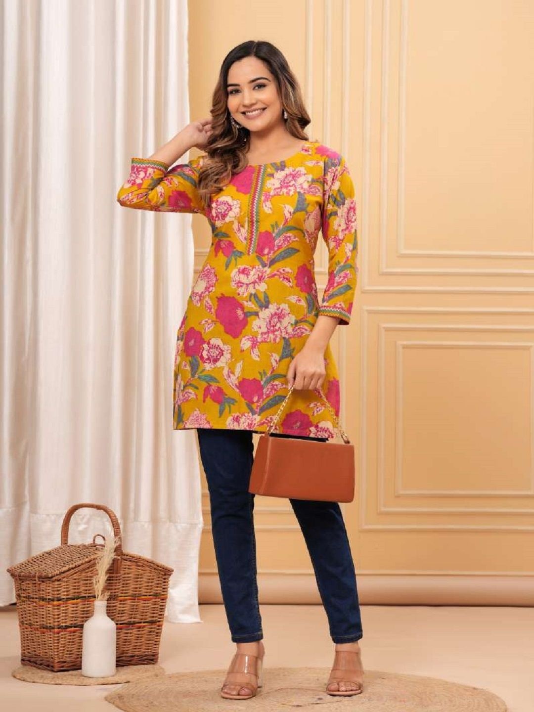 

Aasira Floral Print Cotton Top, Yellow