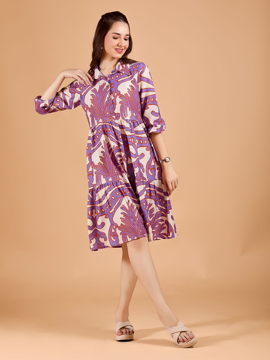 

DressBerry Floral Print Crepe Fit & Flare Midi Dress, Purple