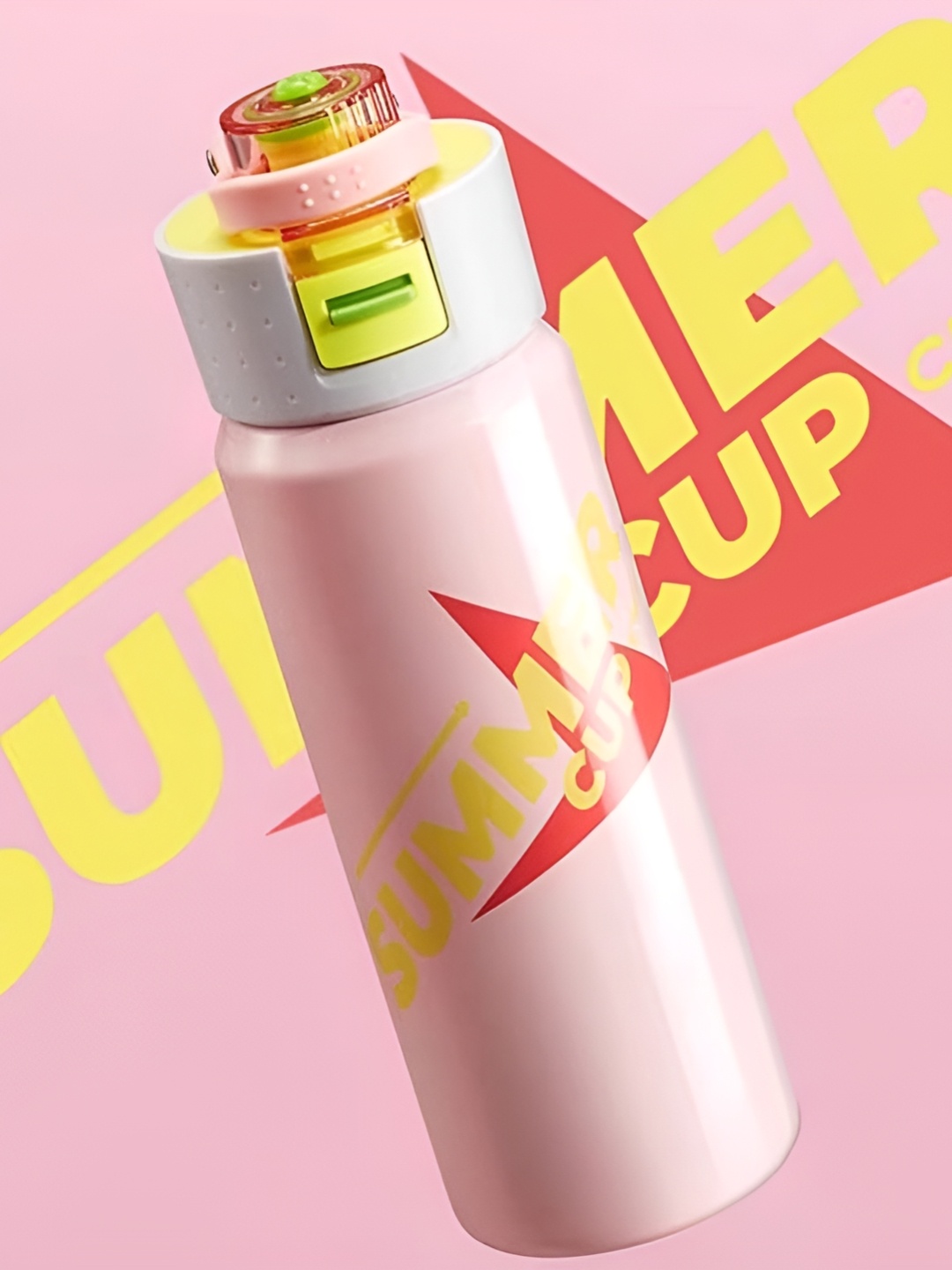 

MyneeMoe Pink & Yellow Single Stainless Steel Printed Water Bottle