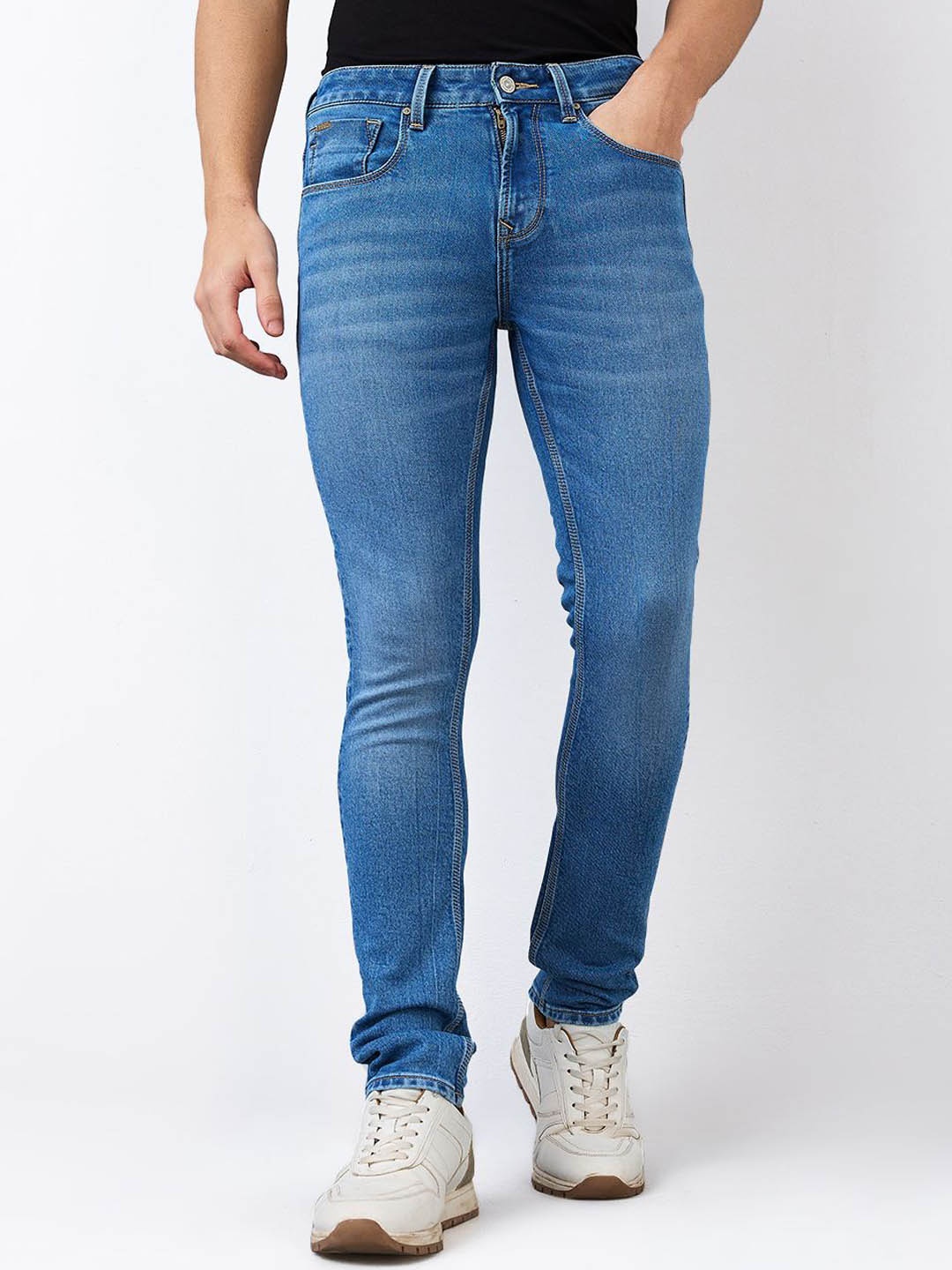 

SPYKAR Men Slim Fit Low-Rise Low Distress Cotton Jeans, Blue