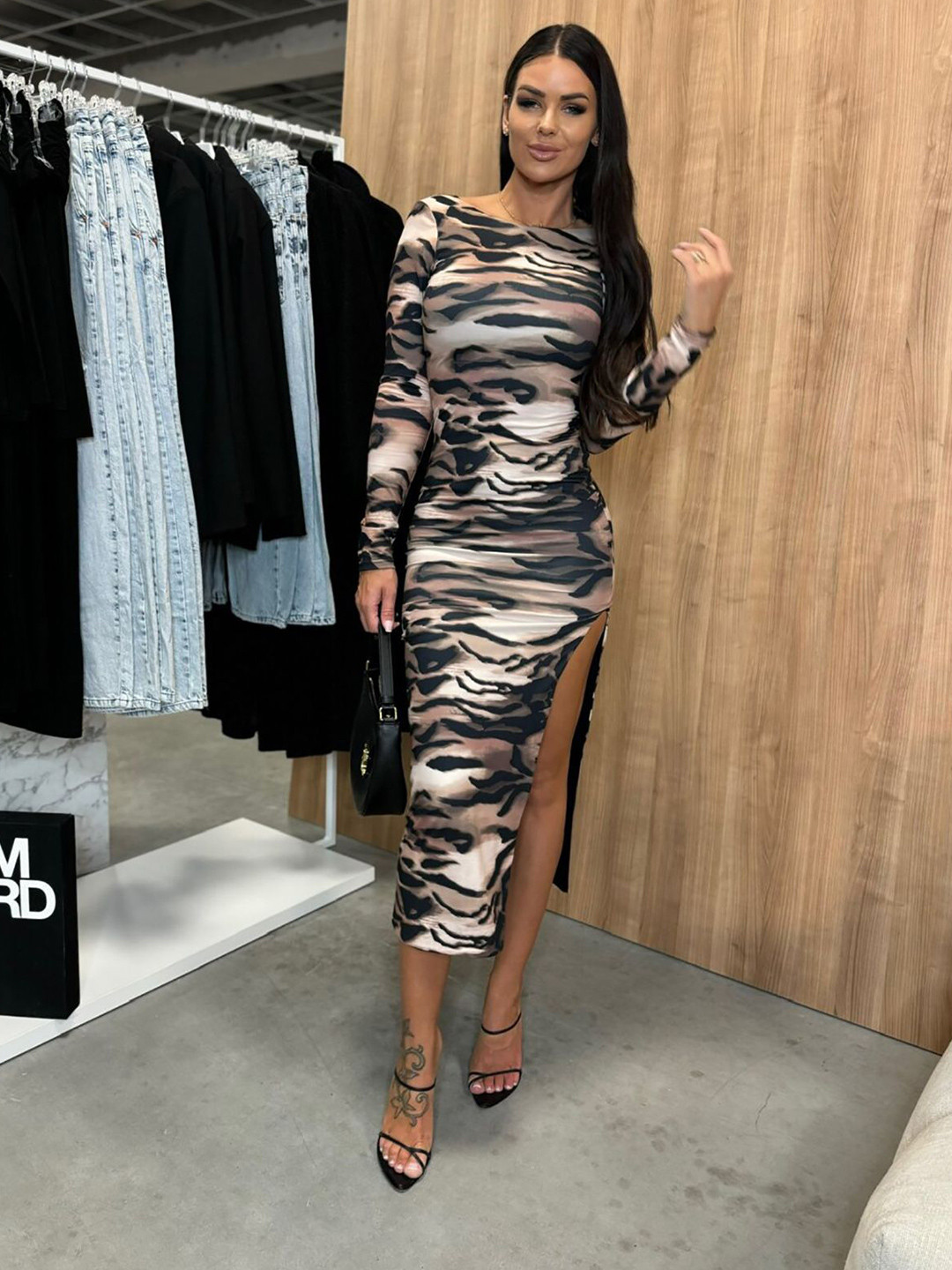 

StyleCast x Revolte Women Animal Printed Bodycon Midi Dress, Brown