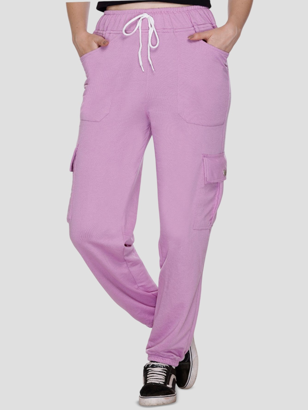 

White Moon Women Mid Rise Cargo Track Pants, Lavender