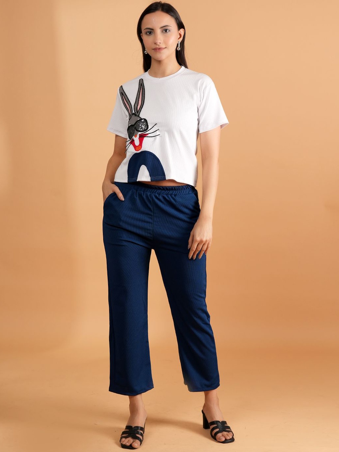 

BAESD Embroidered Pure Cotton Top And Trouser, Navy blue